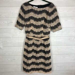 IVY & BLU MAGGY BOUTIQUE TAN BLACK SEQUIN DRESS SIZE 8 WITH BELT